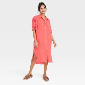 Women's 3/4 Sleeve Shirtdress - Universal Thread Red S